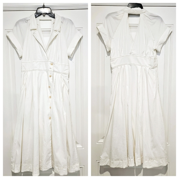 MAEVE by Anthropology Woman Dress POPLIN Collared MIDI Off White Shirtdress - Picture 4 of 12